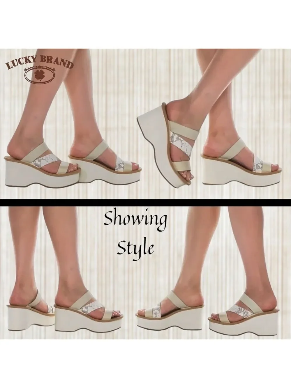 LUCKY BRAND Mimya Leather/Suede/Snake Print Strap Wedge Heeled Sandals/10M NWT